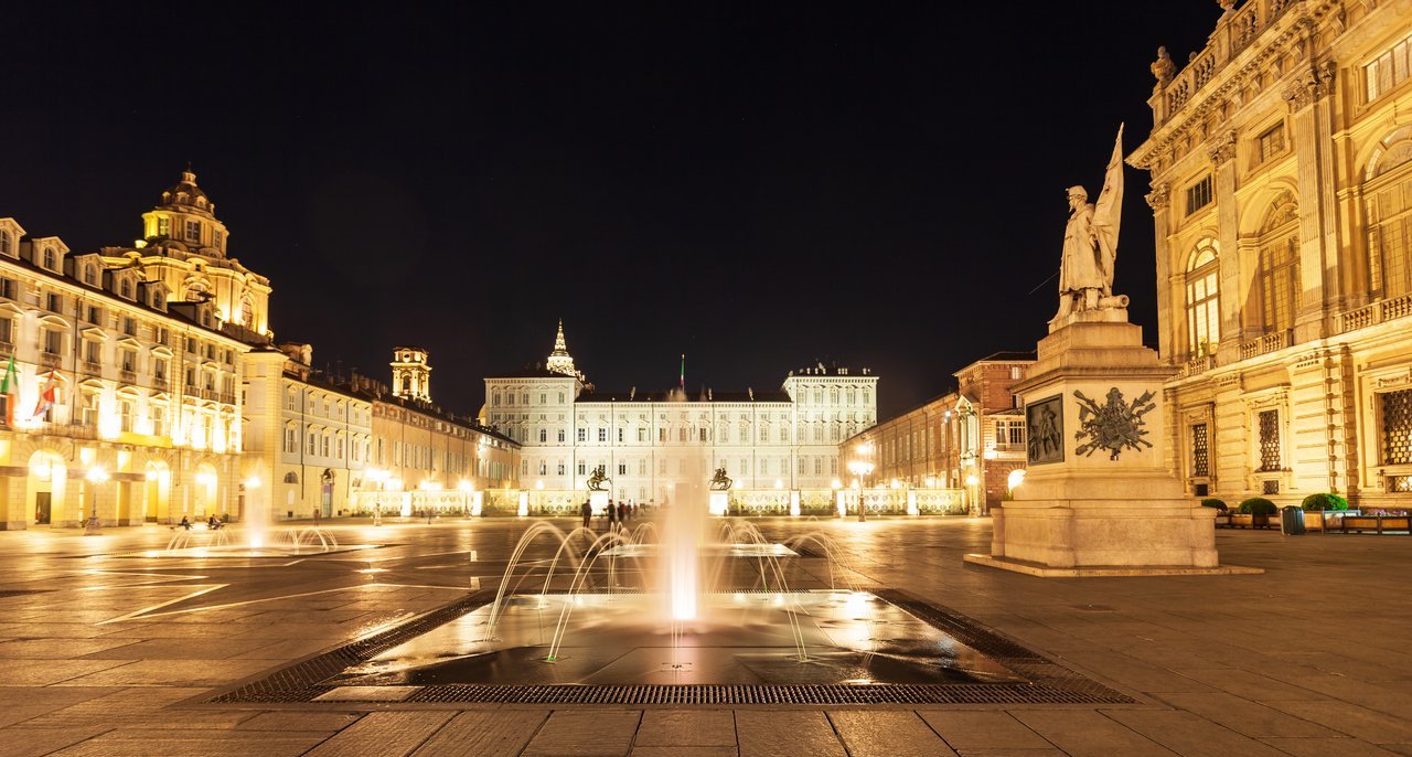 Photo of Turin's Castle Square with Palazzo Reale, the Royal Palace.
